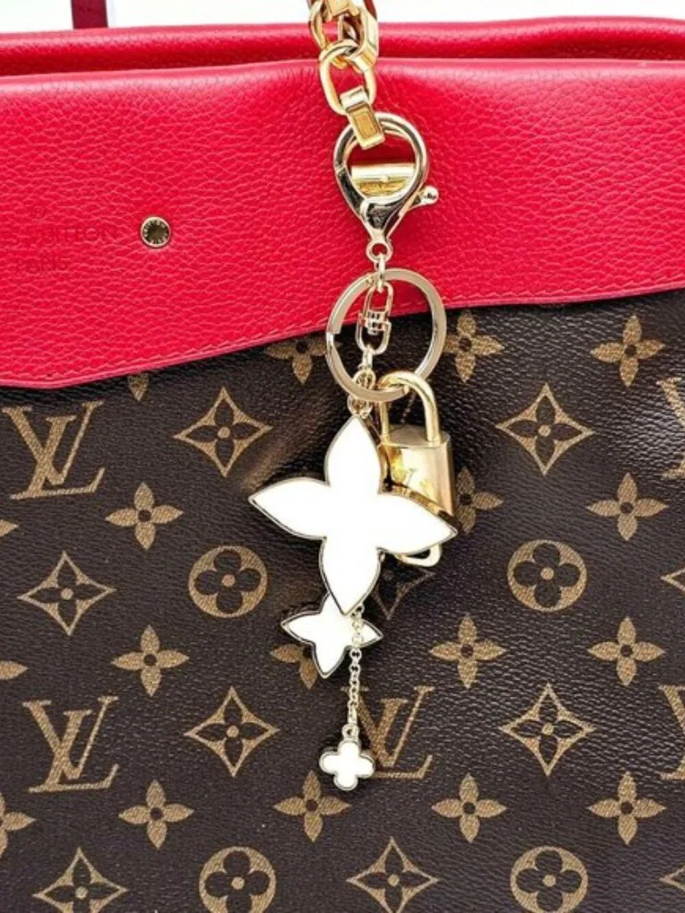 LV Gold Padlock 🔑 Authentic Louis Vuitton Charm + Unbranded Flower Keychain